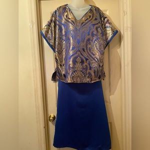 Blue and gold print maxi dress